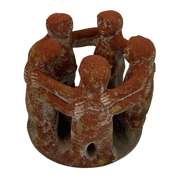 VTG Rustic Handmade Terracotta Circle Of Friends Candle Holder 7" x 7" GUC 7584 - Picture 1 of 9